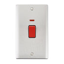 Saxby RS555BSB Raised Screwed 45A Large Plate DP Switch with Neon - Brushed Steel With Black Insert