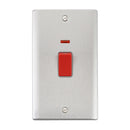 Saxby RS555BSG Raised Screwed 45A Large Plate DP Switch with Neon - Brushed Steel With Grey Insert