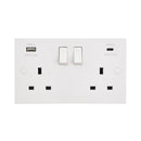 Saxby SE425 Square Edge 13A 2G DP Switched Socket with 15.5W USB A+C