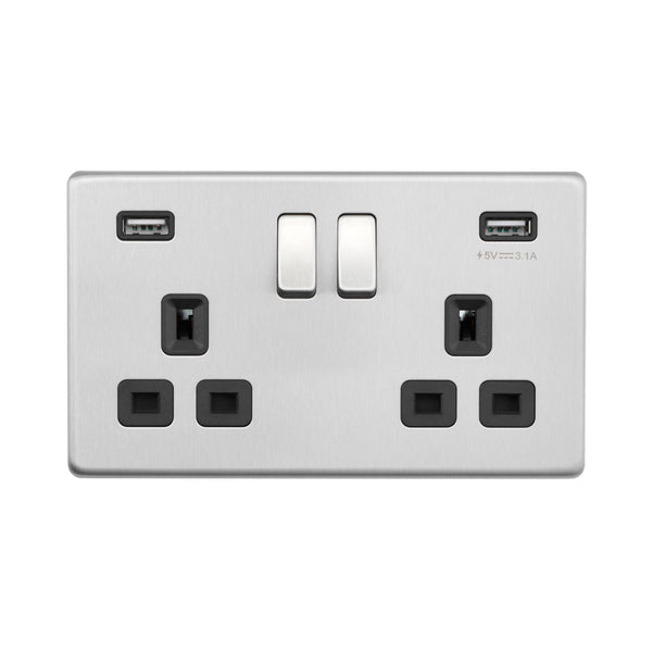 Saxby SL423BSB 13A 2G DP Switched Socket with twin 5V USB