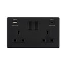 Saxby SL425BLB Screwless 13A 2G DP Switched Socket with 15.5W USB A+C - Matt Black With Black Insert