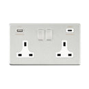 Saxby SL425BSW Screwless 13A 2G DP Switched Socket with 15.5W USB A+C - Brushed Steel With White Insert