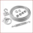Mixed CWKITSS 1 x 30M Stainless Steel Cat Wire (3mm), 4 x Stainless Steel Wire Grips, 2 x Stainless Steel Wire Thimbles, Stainless Strainer, Ring on Plate & Hook on Plate