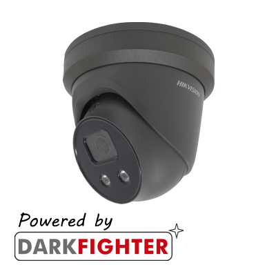 Hikvision DS-2CD2386G2-ISU/SL(2.8MM)/GREY(C) 8MP AcuSense external turret, 2.8mm lens, IP66, H.265+, DC12V & PoE, WDR, 30m IR, built in microphone, built in speaker and alarm, Active strobe lightand audio alarm to warn intruders off - Hikvision - Falcon Electrical UK