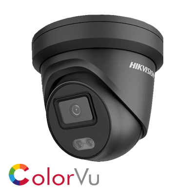 Hikvision DS-2CD2347G2-LU(2.8MM)/BLACK(C)4MP AcuSense & ColorVu external turret, 2.8mm lens, IP67, H.265+, DC12V & PoE, WDR, built in microphone - Hikvision - Falcon Electrical UK