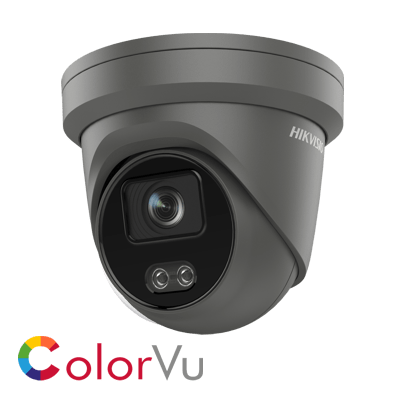 Hikvision DS-2CD2347G2-LU(2.8MM)/GREY(C) 4MP AcuSense & ColorVu external turret, 2.8mm lens, IP67, H.265+, DC12V & PoE, WDR, built in microphone - Hikvision - Falcon Electrical UK