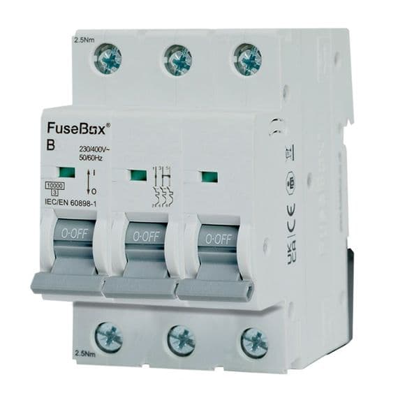 Fusebox MT10B203 3 Phase, MCB, Triple Pole 20A 10kA,Curve B - Fusebox - Falcon Electrical UK