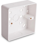 Univolt SFB1/44 PVC 44mm 1-Gang Surface Box â€“ White, Square (Rounded Edge), with Trunking & Conduit Knockouts