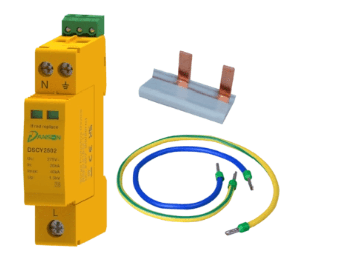 Danson DSCY251N2RKIT Surge Protection Device Kit Include 1 Mod SPD, Busbar, 6mm 480 mm Green/Yellow Cable & 6mm 310 mm Blue Cable - Danson - Falcon Electrical