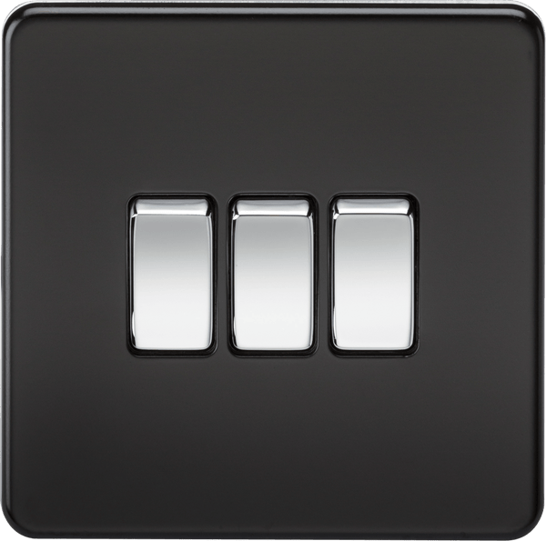 Knightsbridge MLA SF4000MB Screwless 10AX 3G 2-Way Switch - Matt Black with Chrome Rocker - Knightsbridge MLA - Falcon Electrical UK