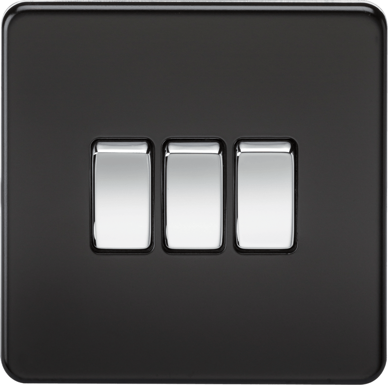 Knightsbridge MLA SF4000MB Screwless 10AX 3G 2-Way Switch - Matt Black with Chrome Rocker - Knightsbridge MLA - Falcon Electrical UK