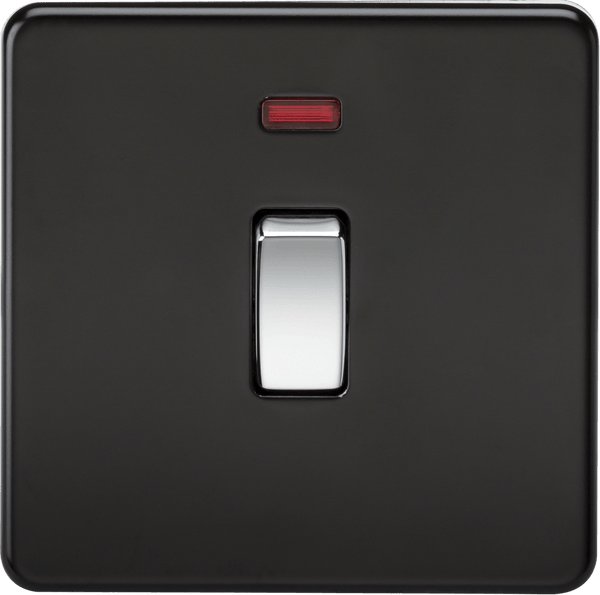 Knightsbridge MLA SF8341NMB Screwless 20A 1G DP Switch with Neon - Matt Black with Chrome Rocker - Knightsbridge MLA - Falcon Electrical UK