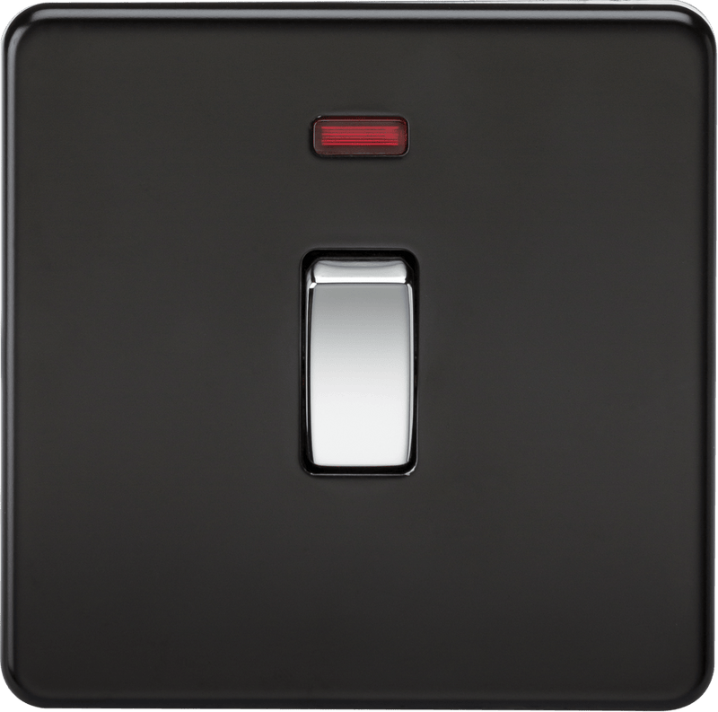 Knightsbridge MLA SF8341NMB Screwless 20A 1G DP Switch with Neon - Matt Black with Chrome Rocker - Knightsbridge MLA - Falcon Electrical UK