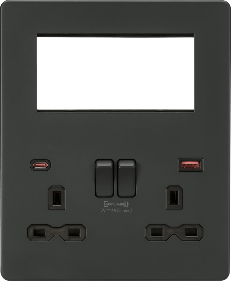 Knightsbridge MLA SFR994AT Screwless Small Multimedia Combination Plate with FASTCHARGE - Anthracite - Knightsbridge MLA - Falcon Electrical UK