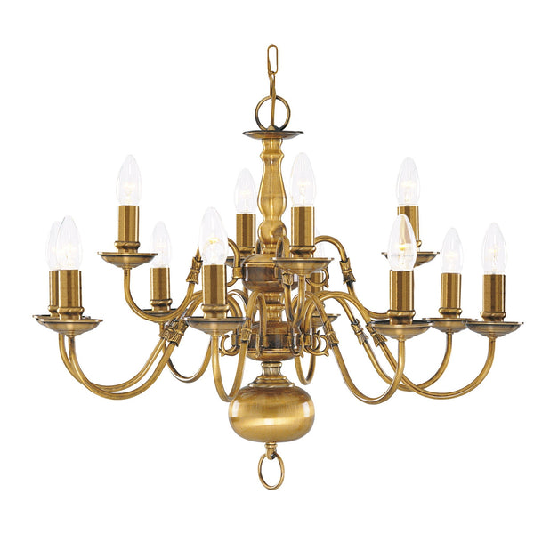 Searchlight 1019-12AB Flemish 12Lt Pendant - Solid Brass Metal - Searchlight - Falcon Electrical UK