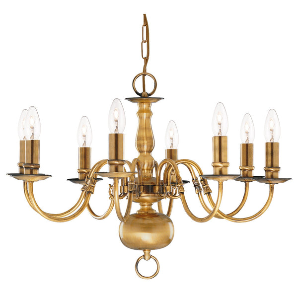 Searchlight 1019-8AB Flemish 8Lt Pendant - Solid Brass Metal - Searchlight - Falcon Electrical UK