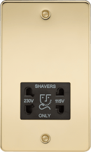 Knightsbridge MLA FP8900PB Flat Plate 115/230V dual voltage shaver socket - polished brass with black insert - Knightsbridge MLA - Falcon Electrical UK