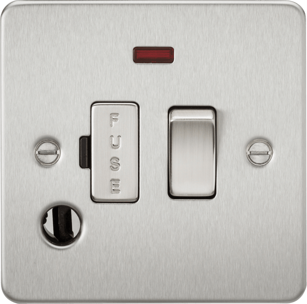Knightsbridge MLA FP6300FBC Flat Plate 13A switched fused spur unit with neon and flex outlet - brushed chrome - Knightsbridge MLA - Falcon Electrical UK