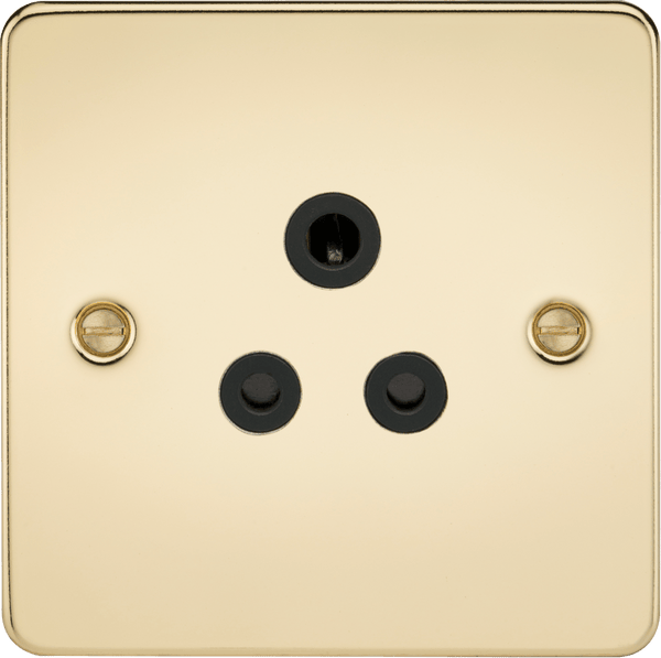 Knightsbridge MLA FP5APB Flat Plate 5A unswitched socket - polished brass with black insert - Knightsbridge MLA - Falcon Electrical UK
