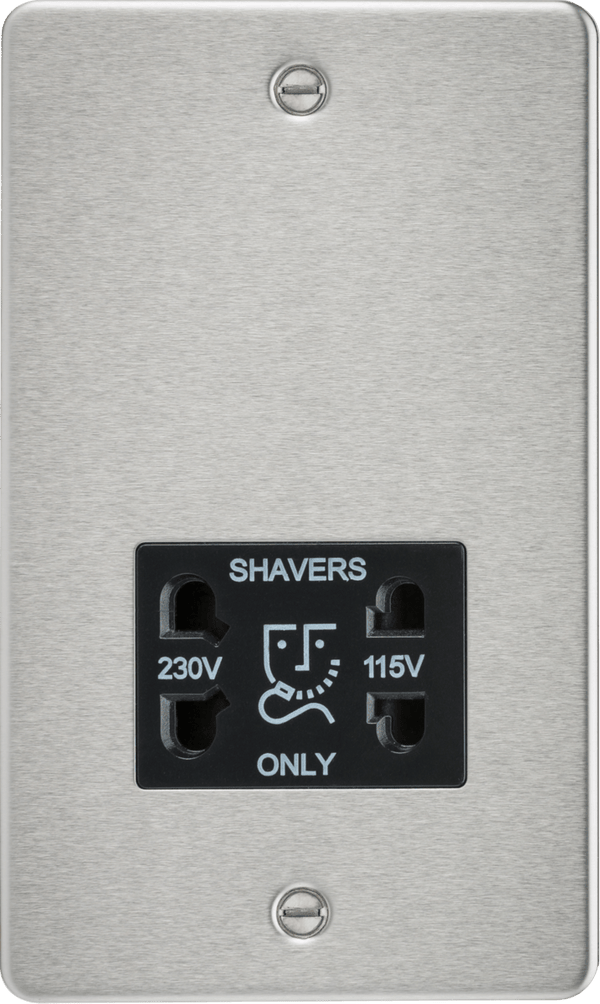 Knightsbridge MLA FP8900BC Flat Plate 115/230V dual voltage shaver socket - brushed chrome with black insert - Knightsbridge MLA - Falcon Electrical UK