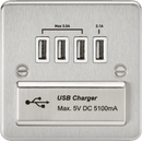 Knightsbridge MLA FPQUADBCW Flat Plate Quad USB charger outlet - Brushed chrome with white insert - Knightsbridge MLA - Falcon Electrical UK