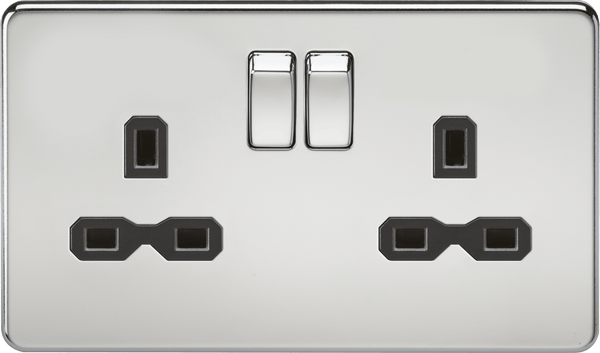 Knightsbridge MLA SFR9000PC Screwless 13A 2G DP switched socket - polished chrome with black insert - Knightsbridge MLA - Falcon Electrical UK