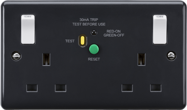 Knightsbridge MLA PM9RCD 13A 2G DP RCD switched socket with white outboard rockers (Type-A) [Part M compliant] - Knightsbridge MLA - Falcon Electrical UK