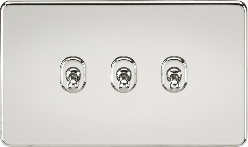 Knightsbridge MLA SF3TOGPC Screwless 10AX 3G 2-Way Toggle Switch - Polished Chrome - Knightsbridge MLA - Falcon Electrical UK