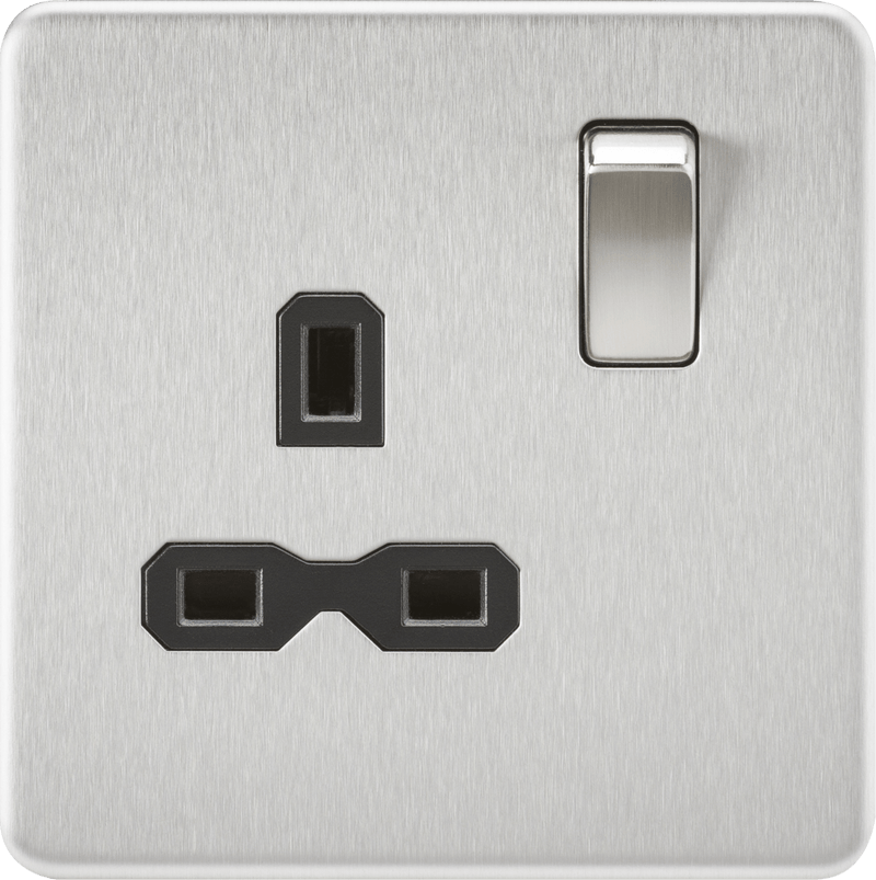 Knightsbridge MLA SFR7000BC Screwless 13A 1G DP switched Socket - Brushed Chrome with black insert - Knightsbridge MLA - Falcon Electrical UK
