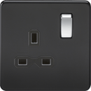 Knightsbridge MLA SFR7000MB Screwless 13A 1G DP switched socket - matt black with black insert and chrome rockers - Knightsbridge MLA - Falcon Electrical UK