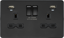 Knightsbridge MLA SFR9904NMBB 13A 2G Switched Socket, Dual USB (2.4A) with LED Charge Indicators - Matt Black - Knightsbridge MLA - Falcon Electrical UK