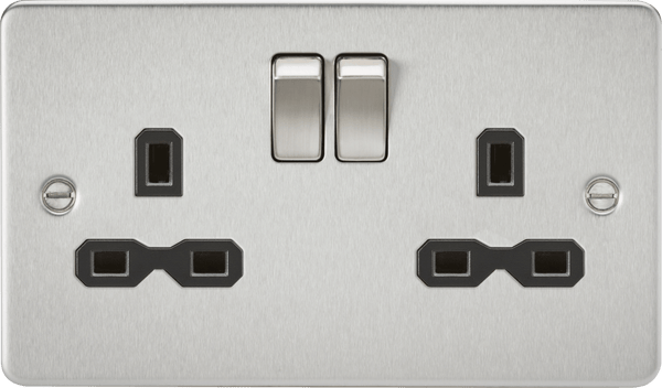 Knightsbridge MLA FPR9000BC Flat plate 13A 2G DP switched socket - brushed chrome with black insert - Knightsbridge MLA - Falcon Electrical UK