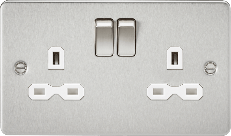 Knightsbridge MLA FPR9000BCW Flat plate 13A 2G DP switched socket - brushed chrome with white insert - Knightsbridge MLA - Falcon Electrical UK