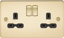 Knightsbridge MLA FPR9000PB Flat plate 13A 2G DP switched socket - polished brass with black insert - Knightsbridge MLA - Falcon Electrical UK