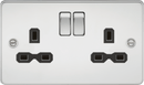 Knightsbridge MLA FPR9000PC Flat plate 13A 2G DP switched socket - polished chrome with black insert - Knightsbridge MLA - Falcon Electrical UK