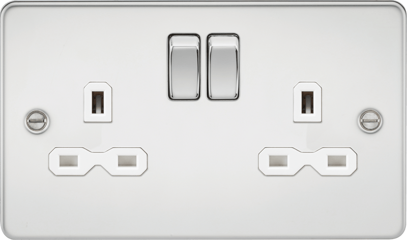 Knightsbridge MLA FPR9000PCW Flat plate 13A 2G DP switched socket - polished chrome with white insert - Knightsbridge MLA - Falcon Electrical UK