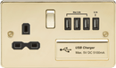 Knightsbridge MLA FPR7USB4PB Flat plate 13A switched socket with quad USB charger - polished brass with black insert - Knightsbridge MLA - Falcon Electrical UK