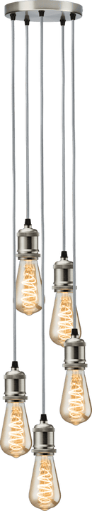 Knightsbridge MLA CALVI5PBC CALLA - 230V E27 Vintage 5 Light Pendant - Brushed Chrome - Knightsbridge MLA - Falcon Electrical UK