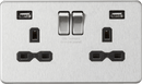 Knightsbridge MLA SFR9224BC 13A 2G switched socket with dual USB charger A + A (2.4A) - Brushed chrome with black insert - Knightsbridge MLA - Falcon Electrical UK