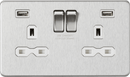 Knightsbridge MLA SFR9224BCW 13A 2G switched socket with dual USB charger A + A (2.4A) - Brushed chrome with white insert - Knightsbridge MLA - Falcon Electrical UK