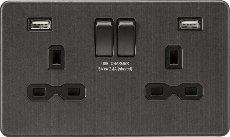 Knightsbridge MLA SFR9224SB 13A 2G switched socket with dual USB charger A + A (2.4A) - Smoked bronze - Knightsbridge MLA - Falcon Electrical UK