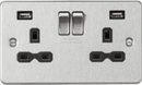 Knightsbridge MLA FPR9224BC 13A 2G switched socket with dual USB charger A + A (2.4A) - Brushed chrome with black insert - Knightsbridge MLA - Falcon Electrical UK