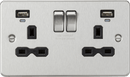 Knightsbridge MLA FPR9904NBC 13A 2G Switched Socket, dual USB charger (2.4A) with Indicators - Brushed Chrome with black insert - Knightsbridge MLA - Falcon Electrical UK