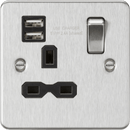 Knightsbridge MLA FPR9124BC Flat plate 13A 1G switched socket with dual USB charger (2.4A) - brushed chrome with black insert - Knightsbridge MLA - Falcon Electrical UK