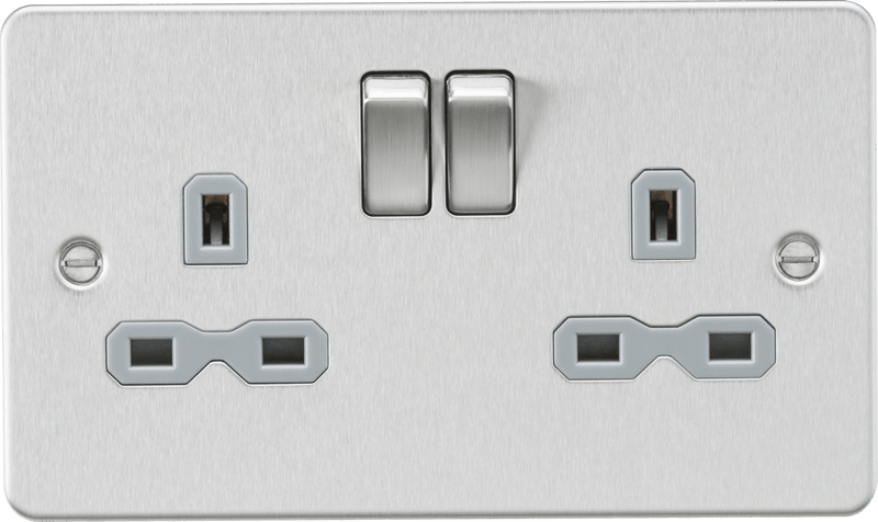 Knightsbridge MLA FPR9000BCG Flat plate 13A 2G DP switched socket - brushed chrome with grey insert - Knightsbridge MLA - Falcon Electrical UK