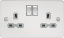 Knightsbridge MLA FPR9000PCG Flat plate 13A 2G DP switched socket - polished chrome with grey insert - Knightsbridge MLA - Falcon Electrical UK