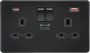 Knightsbridge MLA SFR9945MBB 13A 2G DP Switched Socket with Dual USB A+C [45W FASTCHARGE] - Matt Black - Knightsbridge MLA - Falcon Electrical UK