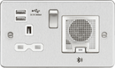 Knightsbridge MLA FPR9905BCW Flat Plate 13A socket, USB chargers (2.4A) and Bluetooth Speaker - Brushed chrome with white insert - Knightsbridge MLA - Falcon Electrical UK