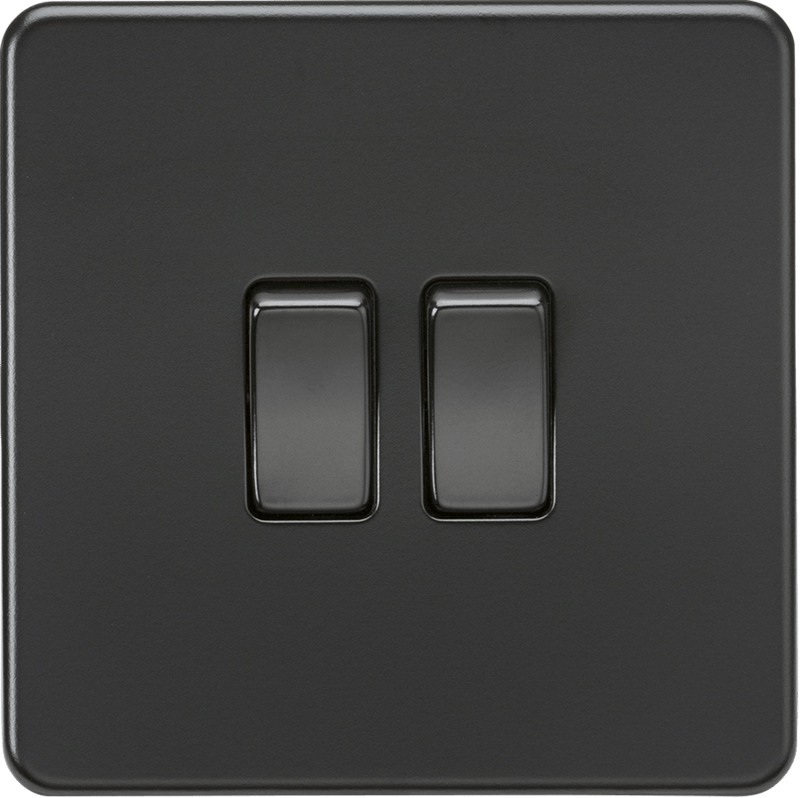 Knightsbridge MLA SF3000MBB Screwless 10AX 2G 2-Way Switch - Matt Black with black rockers - Knightsbridge MLA - Falcon Electrical UK