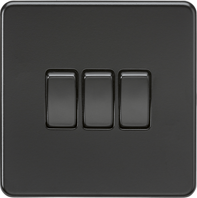 Knightsbridge MLA SF4000MBB Screwless 10AX 3G 2-Way Switch - Matt Black with black rockers - Knightsbridge MLA - Falcon Electrical UK